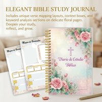 Spiral Bound Christian Notebook With Pink Rose Cross Cover Lay Flat Writing Smooth Thick Paper For Bible Study Prayer Journaling