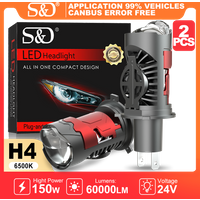 S&D H4 LED Headlight Bulb Projector Lens CANBUS 60000LM 150W 6000K Super Bright H4 Car High Low Beam HeadLamp with Turbo Fans