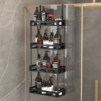 Large capacity black metal shower rack, blue hanging storage on shower door, bathroom storage rack, shampoo and shower gel rack