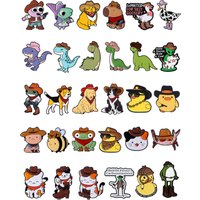 Cute Cowboy Animal Series Enamel Pins Cartoon Dinosaur Frog Pet Dog Silly Goose Brooches Lapel Badge Jewelry Gifts For Friends