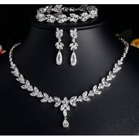 ZAKOL Brand Luxury Cubic Zirconia Dangle Earrings Necklace Elegant Gorgeous CZ Wedding Banquet Party Jewelry Set