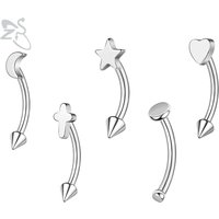 ZS 1PC 16G Heart Moon Cross Bridge Piercing Stainless Steel Eyebrow Ring Curved Barbell Cartilage Earring Cone Labret Piercing