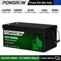 POWGROW 12V 300AH 24V 100AH LiFePO4 Batterie 200A mit integriertem BMS 6000+ Deep Cycle A+ Zellen für Wohnmobile, Solar, Marine – Steuerfrei EU