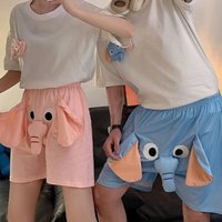 Nightdress 3D Ears Elephant Trunk Pajamas Loose Nose T-shirt Shorts Nightwear Funny Couple Pajamas Suit Summer