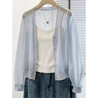 Casual All Match Short Knit Cardigan Women Thin Long Sleeve Sunscreen Air Conditioning Coat Linen Cotton Shawl