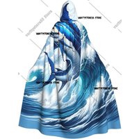 Marlin Fish Ocean Wave Adult Witch Hooded Cape Halloween Costume Hooded Cloak