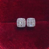 Huitan Simple Square-shaped Stud Earrings Women Inlaid Shiny CZ Versatile Ear Piercing Accessories for Teens Statement Jewelry