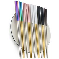 JANKNG 1 Pair 23.5cm Square Chopsticks 304 Stainless Steel Japanese Gold Rose Gold Sushi Hashi Reusable Colorful Chopstick