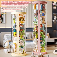 Transparent Multi-Functional Toy Storage Bucket with Lid for Dolls Plush Toys And Holiday Decorations Space-Saving Display Rack