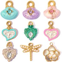 3pcs/Lot Stainless Steel Rhinestone Shell DIY Bracelet Charms Dragonfly Heart Necklace Pendants Woman Flower Jewelry Wholesale