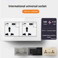UK Wall Socket 18W Type-C Fast Charging Plug Outlet,Glass Double 3-Pin Power Socket with DC 5V 3.1A Type-c USB Charger