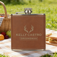 Custom Hip Flasks for Men with Black Leather Cover,Personalized stainless steel wine bottle for Men Gifts 8Oz