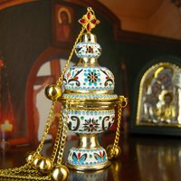HTISOK Orthodox Thurible with Bells Orthodox Church Swingable Censer for Religious Rituals Prayer,Service,Mass Church Thurible