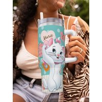 Stainless Steel Tumbler The Aristocats Marie Cat Car Mugs With Straws Driving Drinks Water Bottle Large Capacity Thermal Mug
