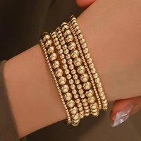 Beaded Stretch Bracelets Stackable Round Ball Elastic Bangle Set Waterproof Minimalist Wrist Jewelry for Women