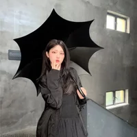 Gothic Style Cool Black Long-handled Umbrella for Paraguas Man Woman Sun and Rain Uv Umbrella