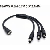 All Copper DC5.5*2.1mm Splitter Cord Monitoring Power Cable 12V LED 1 Female to 3 male 0.3M 0.7M 10A 18AWG