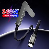240W 2 in 1 USB C to USB C Elbow Fast Charging Foldable Bracket Data Cable For iPhone 17 16 15 Samsung Xiaomi Phone Charge Line
