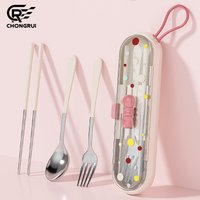 Portable Stainless Steel Spoon Chopsticks Cutlery Set with Storage Case 3‑Piece Individual Tableware Kit for Students Outdoor