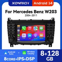 Bezprzewodowe Radio Samochodowe z CarPlay i Android Auto do Mercedes Benz Klasy C W203 W209 C180 W219 2004-2011 Android 14 8G+128GB 2Din GPS