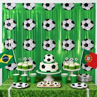 2M Green Soccer Print Foil Curtain, Football Pattern Tinsel Backdrop for Sports Themed Birthday & Game Day Party Decor
