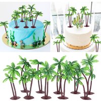 5/10pc Hawaii Coconut Tree Cake Toppers Green Palm Tree Cupcake Toppers DIY Micro Landscape Hawaiian Wedding Birthday Cake Decor