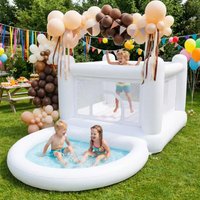 White Bounce House with Pump Ball Pit for Kids 3-6 Birthday Indoor or Outdoor Playhouse Customizatio