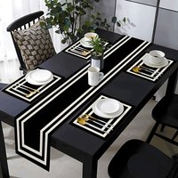 5pcs Table Runner and Placemat, with Easy White Border and Black Background Pattern Design, Suitable for Daily Use in Kitchens