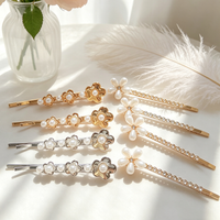 4PC Fashion Crystal with Pearl Flower Hair Side Clips Vintage Hairpin for Girls Women Korean Hair Accessories