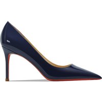 Lekkie luksusowe szpilki - Ciemnoniebieskie szpiczaste szpilki z miękkiej lakierowanej skóry bydlęcej, damskie eleganckie szpilki na cienkim obcasie, seksowne baleriny.