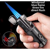 Compact Gas Lighter Metal Re-inflatable Three Direct Cigar Lighter High-end Multi-function Lighter Wholesale Cigar Knife