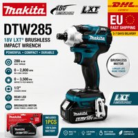 Makita DTW285Z Original 18V LXT Bürstenloser Schlagschrauber 280Nm mit 6,0Ah Akku, Leistungsstarker Akku-Schrauber für Professionelle Arbeiten, Makita Elektrowerkzeug, Lagerbestand in Europa,