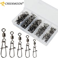50 Pieces Set Fishing Connector Gear Kit 4-12# Stainless Steel Pin Bearing Rolling Swivel Snap For Lure Hook Tackle Accessories