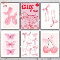 Pink Abstract Girly Heart Poster Stickers Art Wall Murals Decor Game Room Decor Gifts Kawaii HD Painting Cat Cars