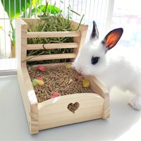1 Piece of Accessory, Color and Style Are Shipped Randomly, Pet Rabbit Feeding and Grass Feeding Rack, Guinea Pig and Rabbit Wooden Two-In-One Grass Rack, Anti-Waste, Built-In and Can Be Fixed