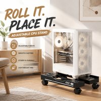 Adjustable Desktop CPU Holder with Casters, Portable PC Tower Stand, Stable Bracket for Daily Computer Mainframe Placement