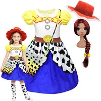 Toy Story Jessie Cowgirl Costume Dress for Kids Girls with Red Hat Wig Bag Socks Set for Halloween Birthday Party Cosplay