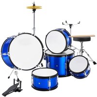 SucceBuy Kinder-Schlagzeug-Set 5-teilig 16 Zoll Anfänger Komplettes Schlagzeug-Set mit Bass-Toms Snare Bodentrommel Starter-Drumkit für Kinder Blau/Schwarz