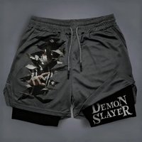 AliExpress Bandai Demon Slayer Anime Men's Double-layer Shorts 2026 Summer American Sports Cycling Loose, Breathable and Fashionable Shorts
