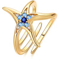 Original 925 Sterling Silver Ring Sparking Gold Starfish Open Rings For Women Girls Jewelry Birthday Anniversary Gifts