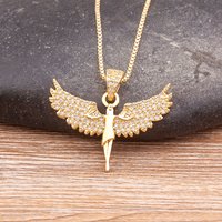 Nidin Classic Fashion Angel Wings Goddess Pendant Micro Pave Zircon Chain Necklace Street Personality Jewelry Fine Wedding Gift