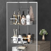 1pc bathroom glass door shower storage rack, rust proof stainless steel bathroom shower rack, with soap holder hook, used for ha