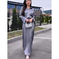 Muslim Women Two Piece Skirt Sets Full Sleeve Shirts Button High Waist A Line Long Skirts Slim Fit Solid Splice Autumn 2024