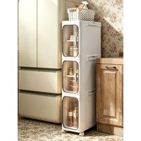 2/3 Tiers Bathroom Storage Cabinet with Wheels Household Bathroom Narrow Seam Storage Cabinet, Space Saving & Foldable & Removable Shelves & Magnetic Door & Castors with Locking Mechanism