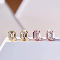 Huitan Fashion Contracted Style Stud Earrings Trendy Women Gold Color/Rose Gold Color Bright Zirconia Accessories for Daily Life