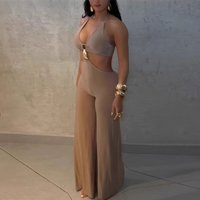 Elegant Halter Women's High Waist Romper Sexy V-neck Sleeveless Hollow Out Jumpsuits Summer Backless Fit Pure Playsuits Overalls