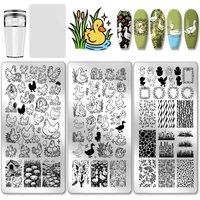 3pcs Chickens Ducks Nail Stamp Plate Farm Theme Print Art Template Stainless Steel Nail Image Plate Farm Animals Nails