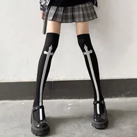 Women Sexy Retro Gothic Lolita Cross Print Club Stockings Goth Cosplay JK Girls Long Sock Polyester Over Knee Thigh High Hosiery