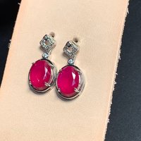 Oval Natural Ruby Earrings 925 Silver Stud Earring For Women 925 Sterling Silver Cute Gift Prevent Allergy Fine Jewelry