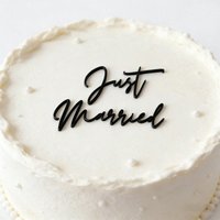3pcs Just Married Black Acrylic Cake Topper Minimalist Script Wedding Cake Decoration for Bridal Shower Engagement Party